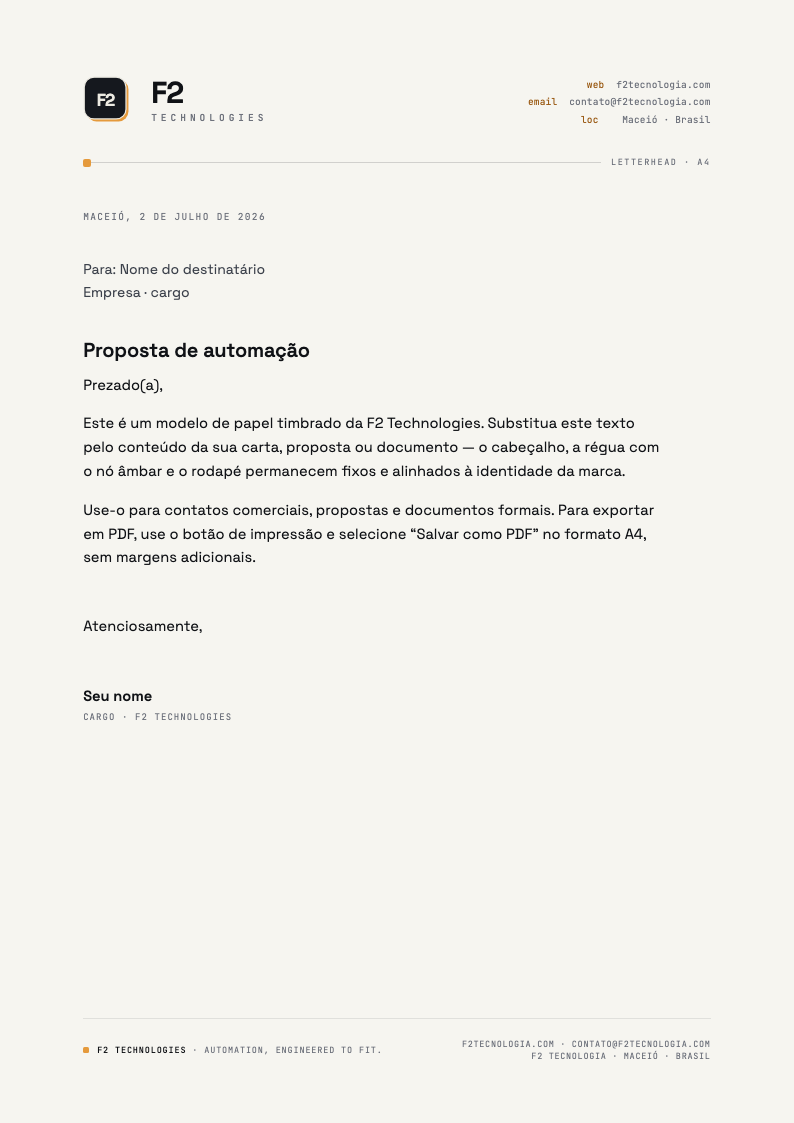 F2 Technologies A4 letterhead